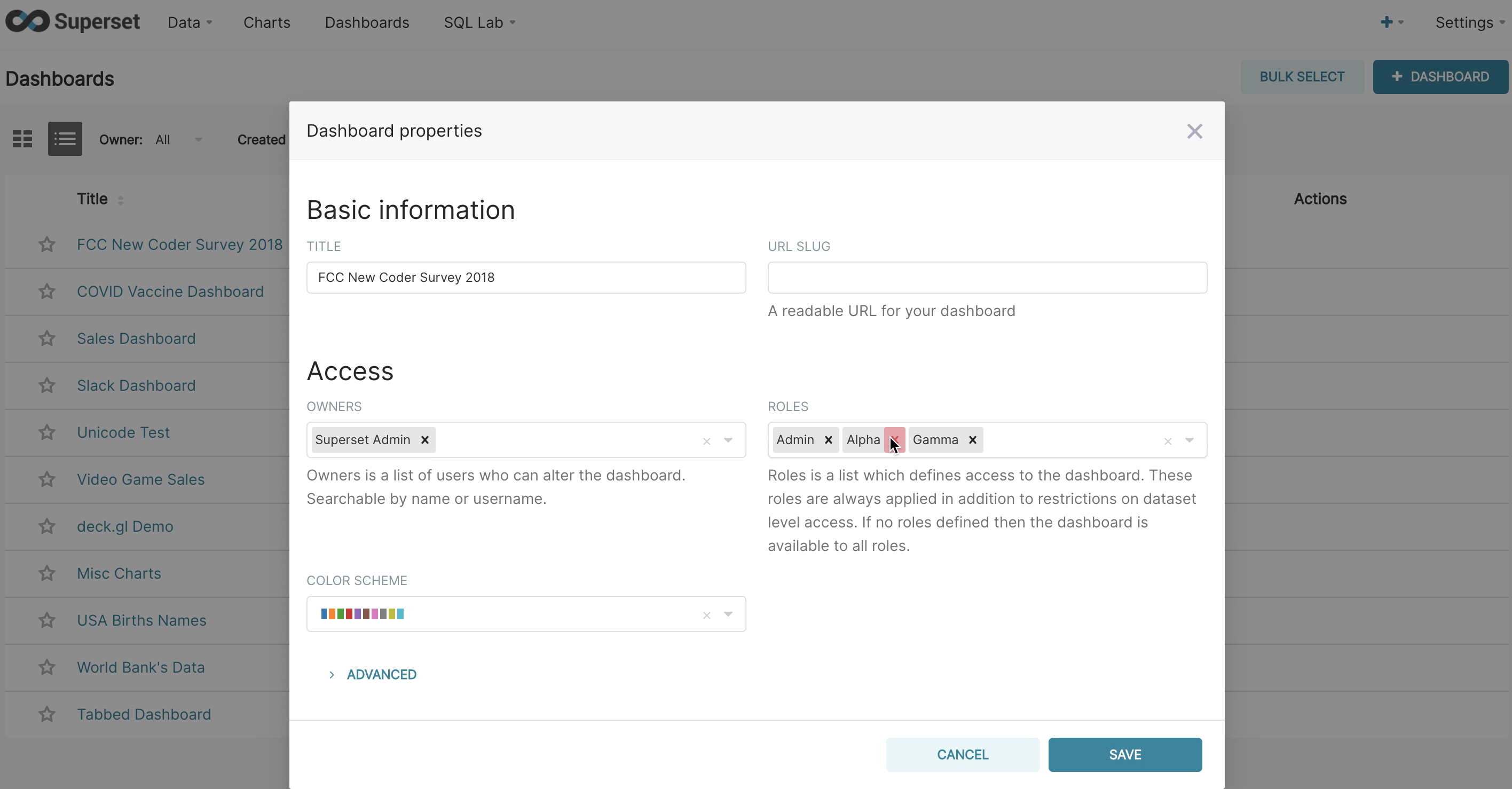 dashboard rbac